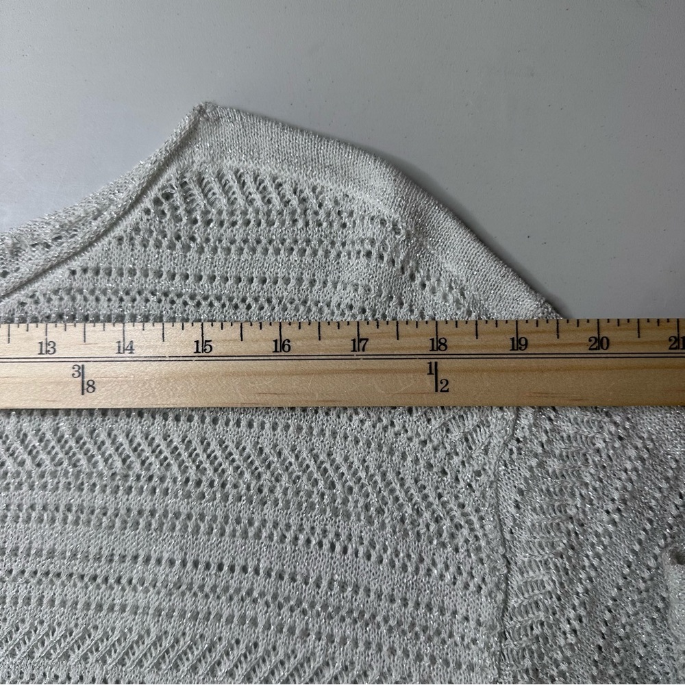 Chicos Metallic Knit Sweater Top Sz 1 (M) Open Knit Wide Sleeve Casual‎ Capsule - Picture 7 of 12